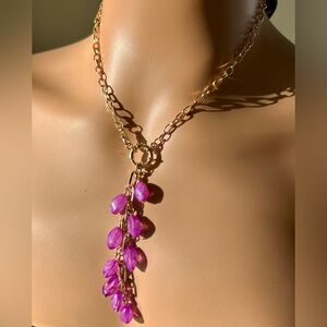 Gold and Purple Beaded Lariat Necklace